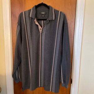KNIGHTS Sportswear Long Sleeve Polo Style Shirt Men’s Sz L Gray Striped